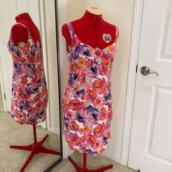 Nanette Lepore Dresses & Skirts - Nanette Lepore Candy Girl pink& purple floral print ruched sleeveless mini dress
